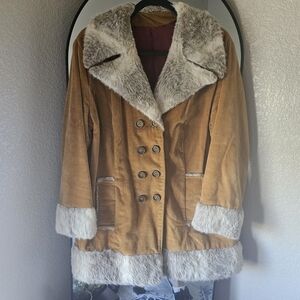 Women's Tan Faux Fur Trim Coat